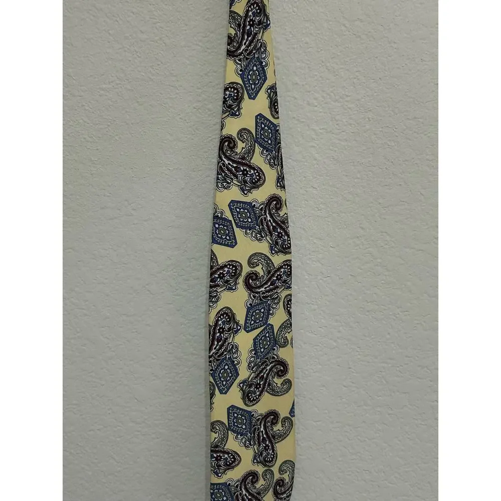 Vintage Christian Dior Tie Yellow Silk Red Paisley Necktie Made In USA
